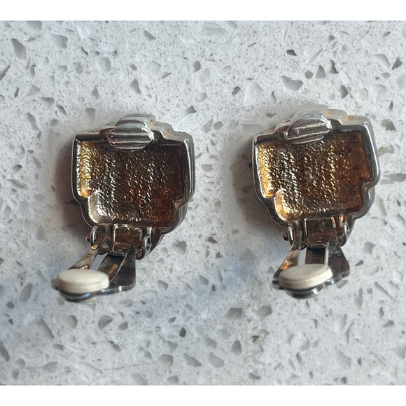 Givenchy Vintage Art Deco Clip-On Earrings With Rhinestones & Baguette Crystals - Picture 5 of 8